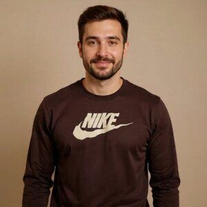 Nike Dri-FIT Long Sleeve Shirt Men's Medium Brown Athletic Top Swoosh Logo...